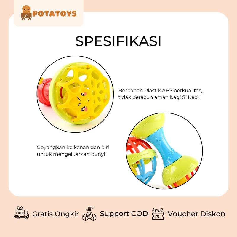 [ Potatoys ] Mainan Kerincingan Untuk Bayi / Baby Teether Rattle Stick Gigitan Bayi BPA Free / Rattle Manhattan