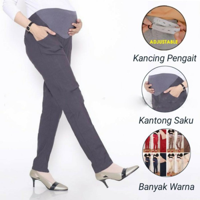 Celana Bumil Kerja Maternity Jumbo Baggy Pants Bumil H2E2 elastis Kekinian adjustable Berkualitas Ha