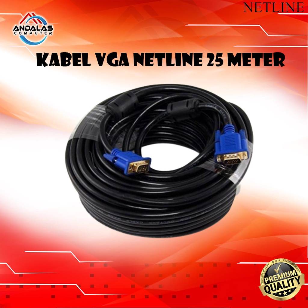 Kabel VGA Monitor 25 Meter NETLINE Gold Plated Komputer Monitor Projecktor Proyektor