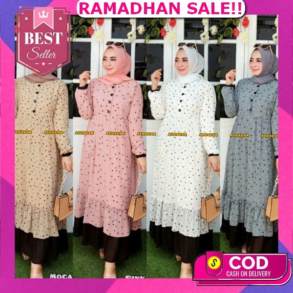 Fuji Satin Dress Polos Simpel Hitam Gamis Kondangan Lebaran Lamaran Resepsi Baju Perempuan Tren Fash