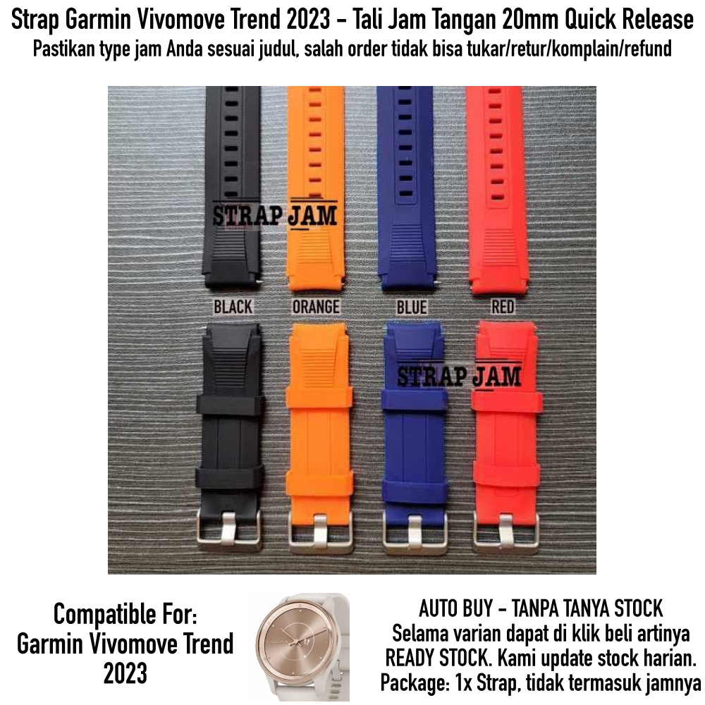 SIKAI Wide Strap Garmin Vivomove Trend 2023 - Tali Jam 20mm Rubber Sporty Silikon