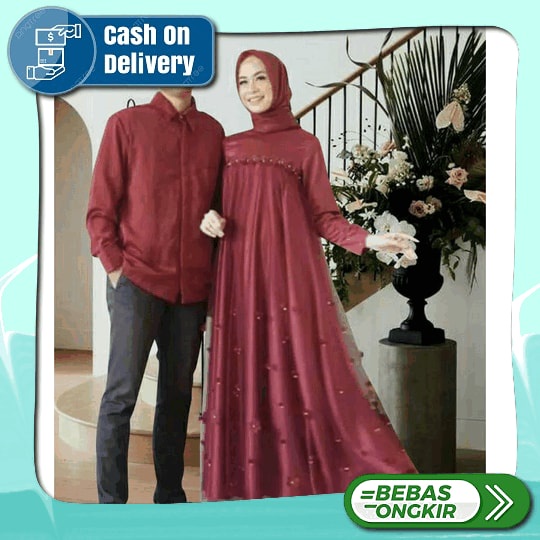 Baju Couple Lebaran 2023 Sarimbit Nibras Gamila Broken White Gamis Koko Lengan Panjang Putih Gamis C