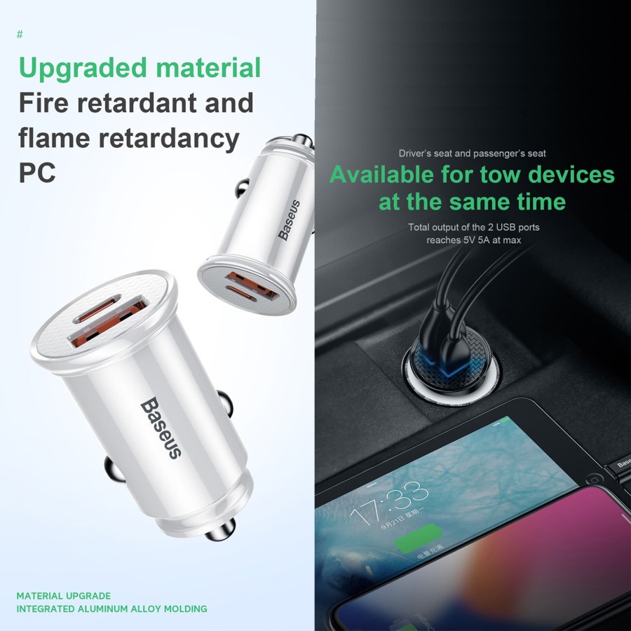 CAR CHARGER BASEUS USB PLUS USB-C 30W FAST CHARGER CCALL-YS01