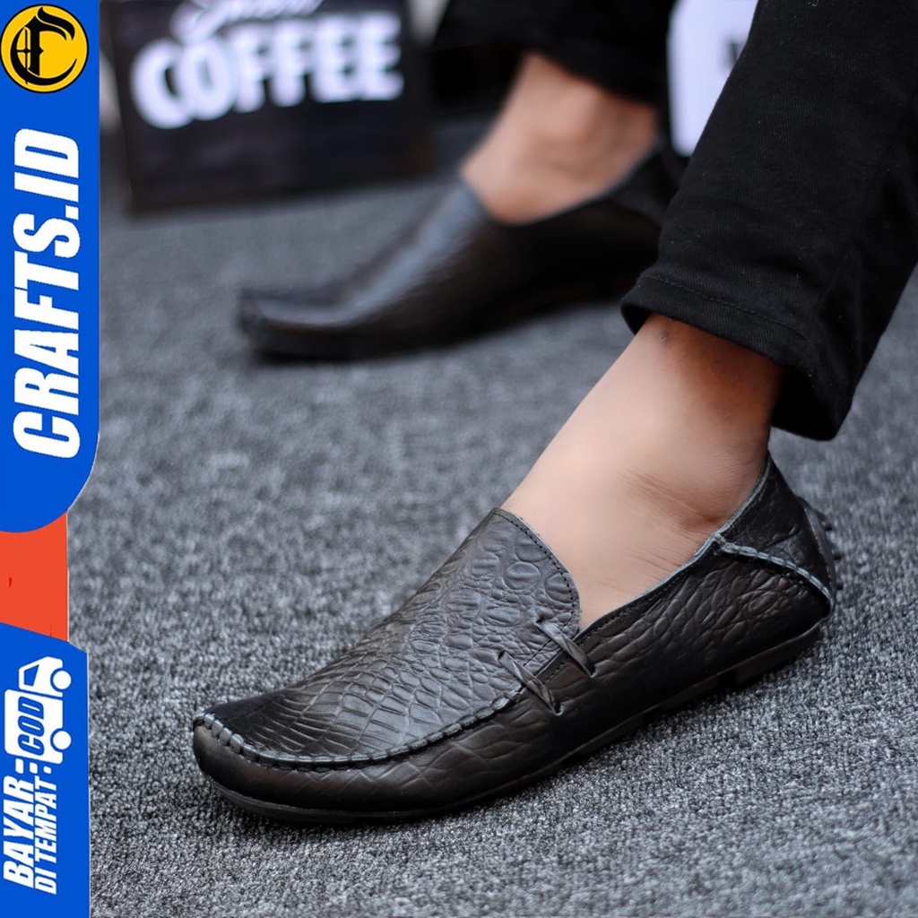 Crafts Fridz -Sepatu Casual Slip On Kulit Asli Kerja Pria