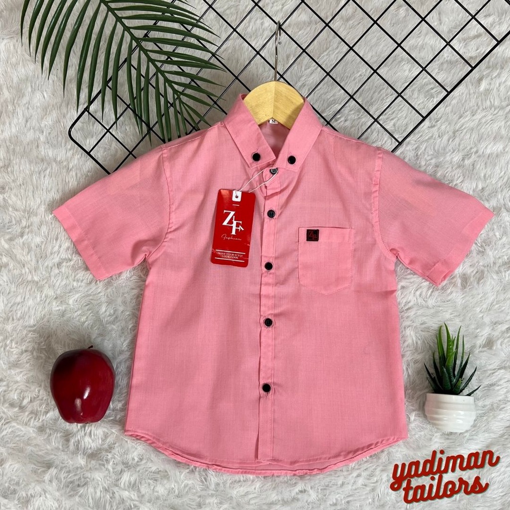 Kemeja Hem Baju Anak Laki Laki Cowok Warna Pink Lengan Pendek Polos Umur 1 2 3 4 5 6 7 8 9 10 11 12 