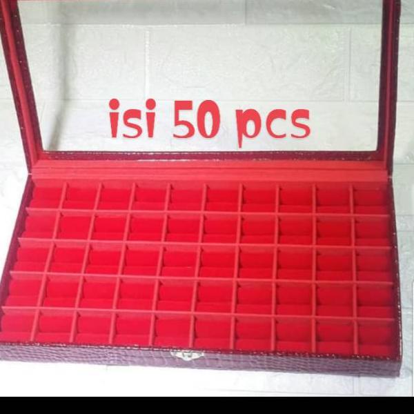 HOT Kotak cincin batu akik isi 50 pcs tutup kaca super mewah