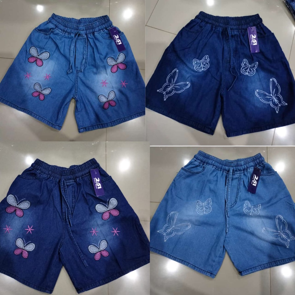 Celana Pendek Jeans Bordir Kupu- Elle Shorts Butterfly - Printed Hotpants Short Pants Jeans Denim Wanita