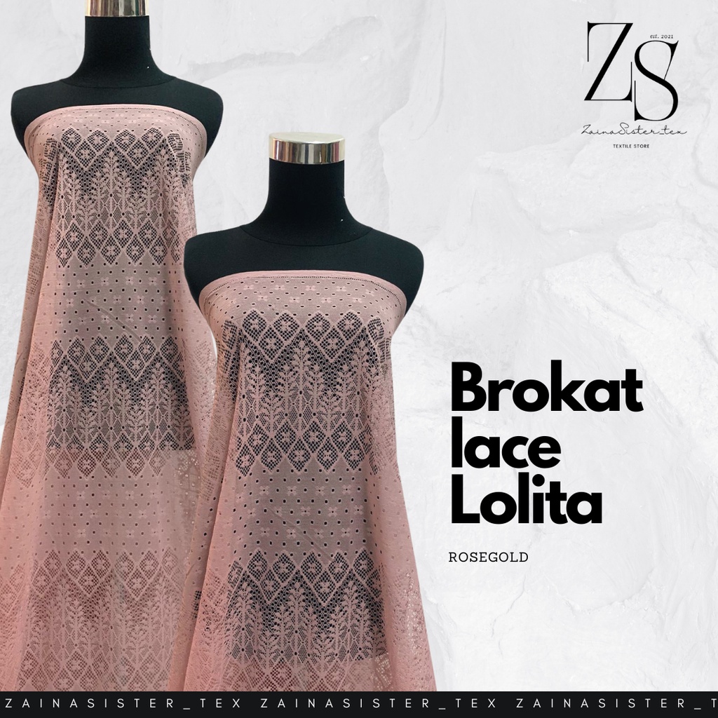 1/2 meter Kain Brokat Brukat Lace Lolita Warna Rosegold