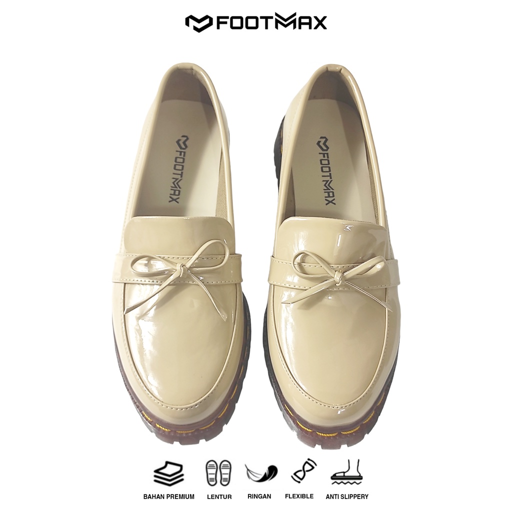 Sepatu Docmart Wanita Cream Kilap Sepatu Kerja Wanita Loafer Slip On Casual Formal Termurah