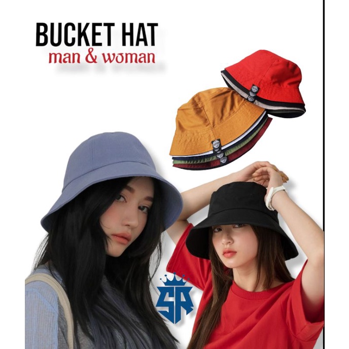 Topi Bucket Hat Pria Wanita Pelindung Sinar Matahari Outdor Topi Bucket Bolak Balik 2 Warna