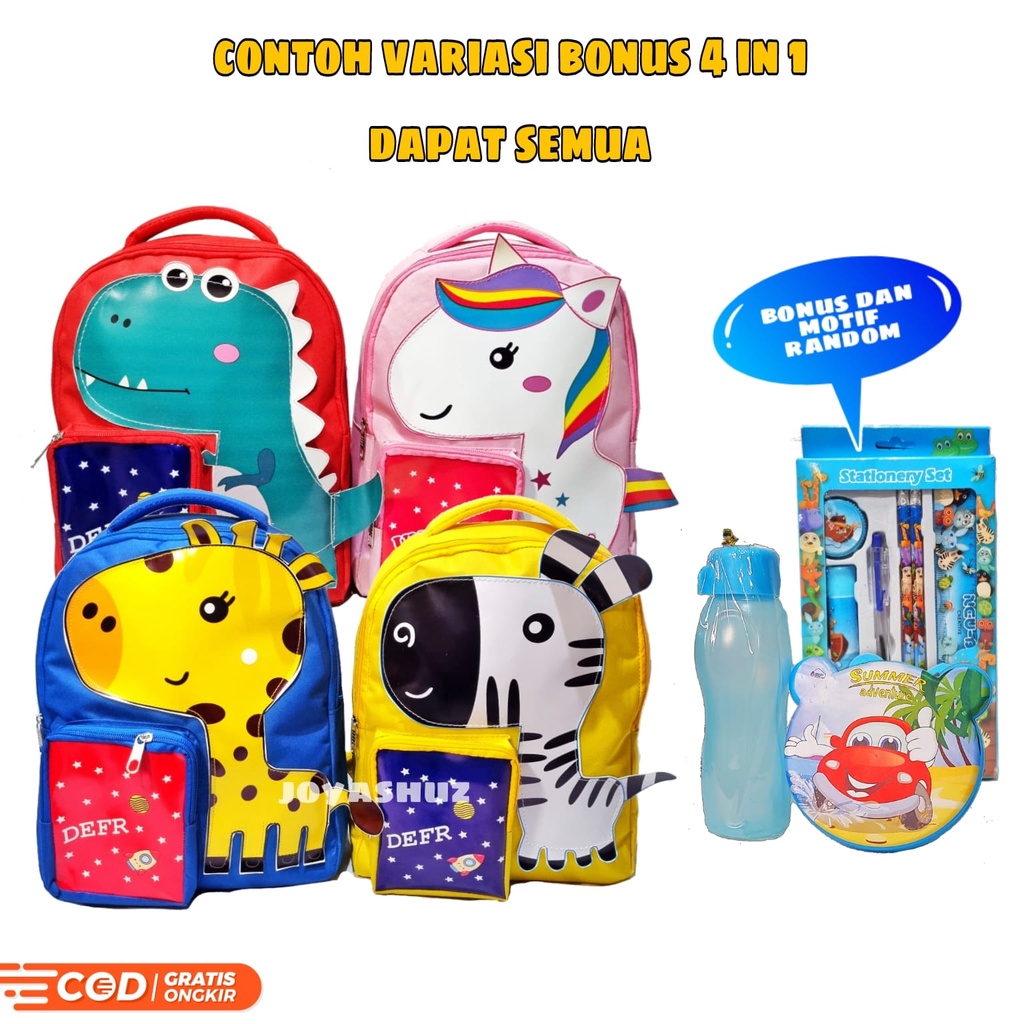 Tas Sekolah Anak Unicorn Dino Zebra Jerapah -  Tas Karakter Anak Gemas - Tas Karakter Hewan - Ransel TK - Joyashuz