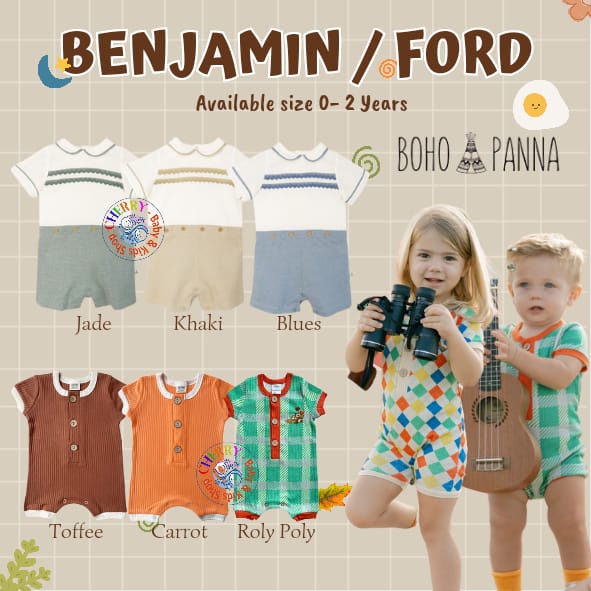 Bohopanna 0-2Y  Ford Playsuit Shortsleeves Playsuit / Romper Rib Bayi / Romper Reeb Anak CBKS