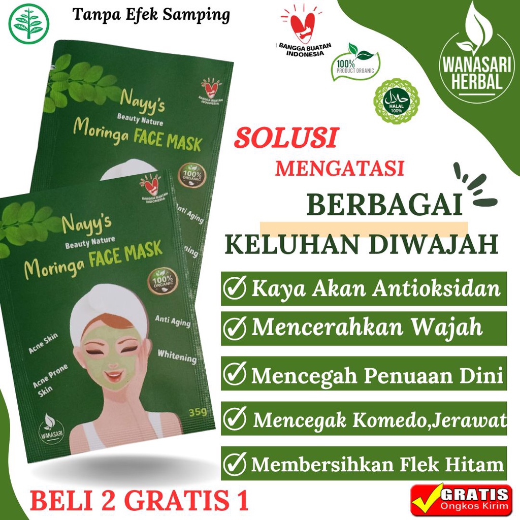 Masker wajah bubuk Original Daun kelor Moringa oliefera masker komedo