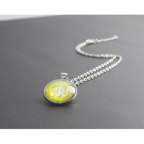 Kalung Rantai Set Liontin Giok Lafadz Allah Stainless Pria Wanita Aksesoris Fashion