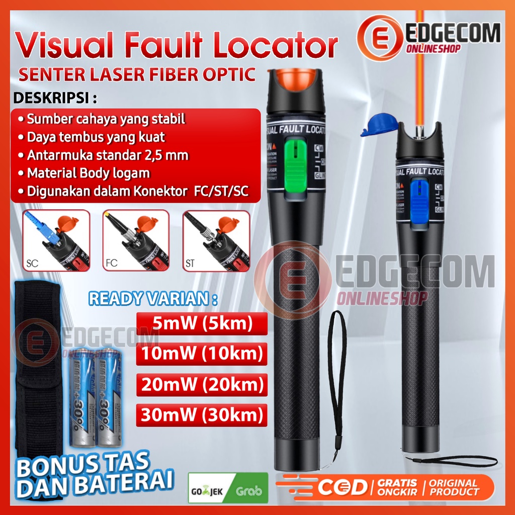 VFL Senter Laser Kabel Fiber Optic Visual Fault Locator 10KM 20KM 30KM