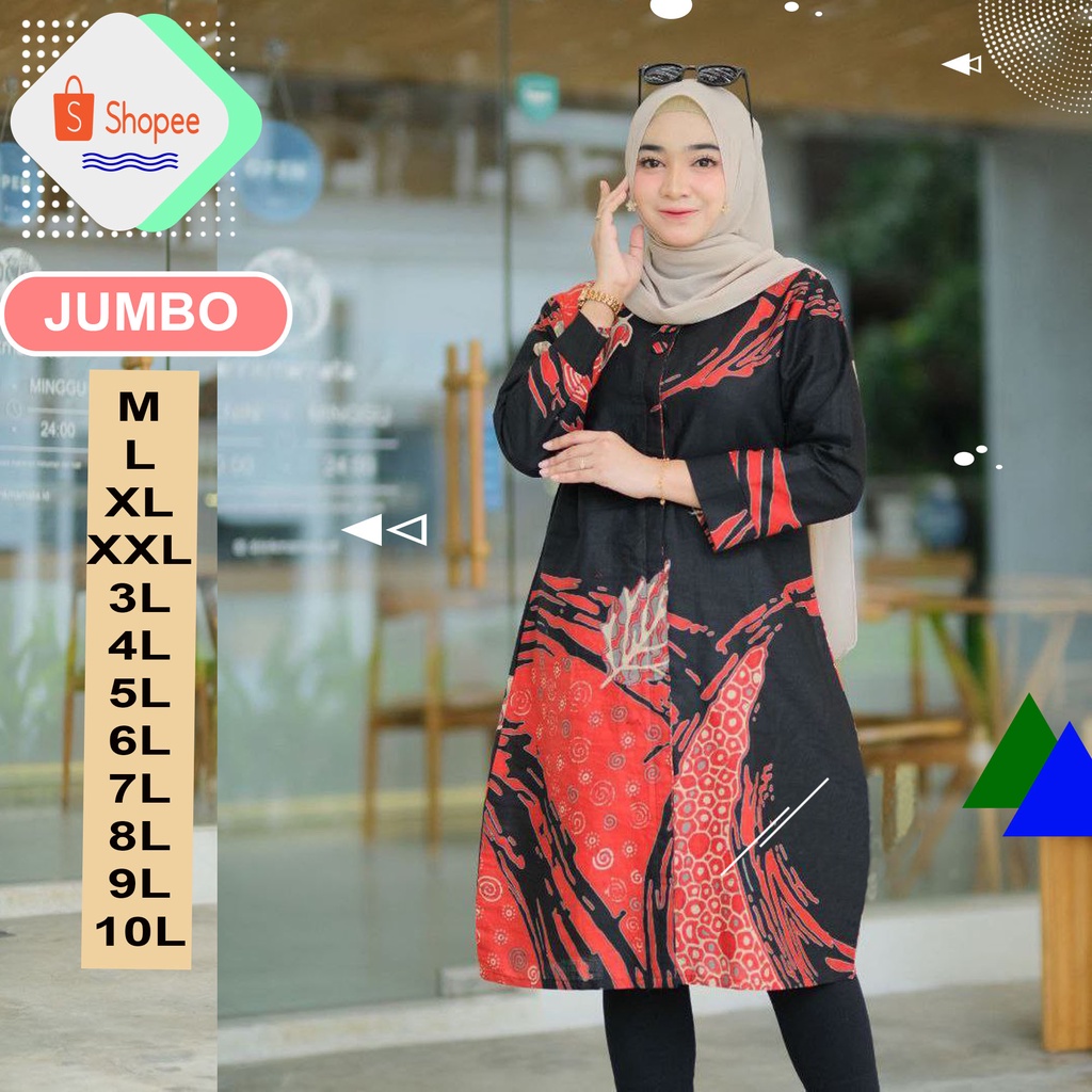 FASHION WANITA TUNIK BATIK JUMBO 5L 6L 7L 8L 9L 10L DAN KEMEJA BATIK JUMBO BAJU JUMBO PAKAIAN WANITA
