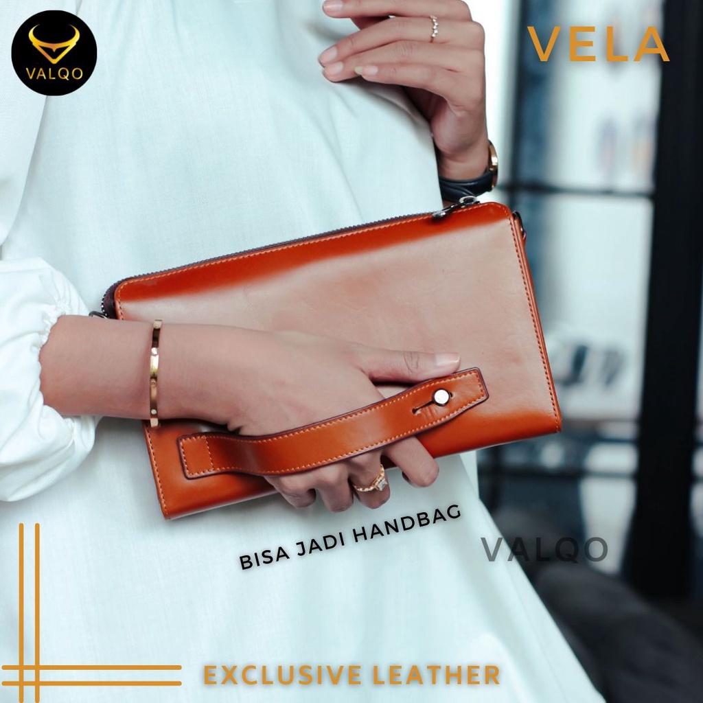 [VALQO] VELA Tas Kecil Multifungsi Banyak Partisi Handbag Dompet Kulit Sapi Cewek Wanita Perempuan