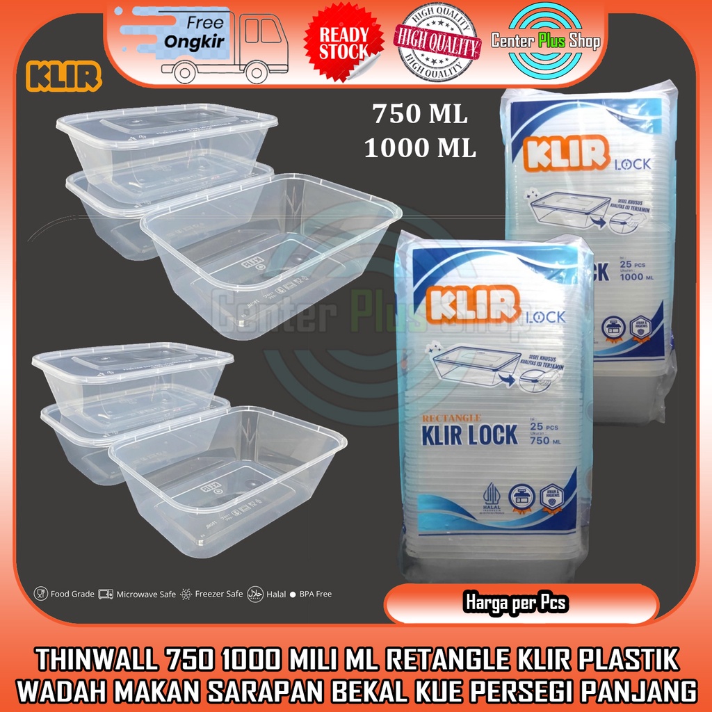 THINWALL 750 ML 1000 ML MILI RECTANGLE KLIR TEMPAT MAKAN PENYIMPANAN PLASTIK POLYPROPYLENE BEKAL SAR
