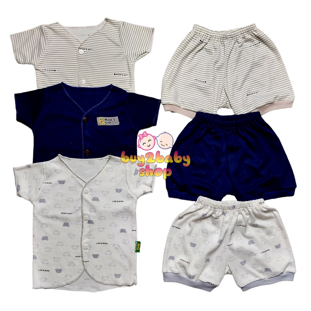 Terbaru 3 setelan baju bayi celana pendek bayi 3 motif Moms Gift bayi usia 0-3 Bulan