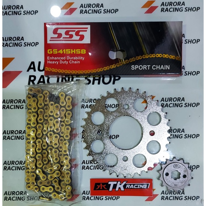 Gear Set Tk Supra X 125 / Blade / Revo & Rantai Sss 415 Hsb Gold #Original