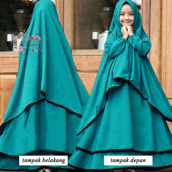 Gamis Anak Muslimah Khimar Ada Lubang Lengan Usia 7-10 Tahun Bahan Serena Syari Kids Set Gamis Variasi Lis Pita Anak Setelan Jilbab Syari