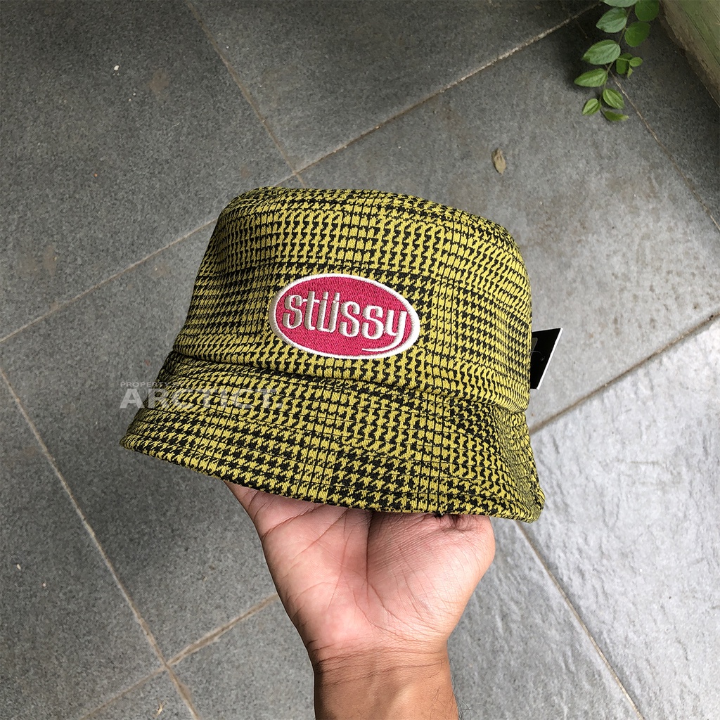 STUSSY LOLA PLAID KNIT BUCKET HAT - YELLOW/GOLD | ORIGINAL