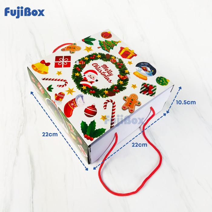 (10 PCS ) BOX KUE PACKAGING NATAL HANDLE TALI 22 X 22 X 10.5