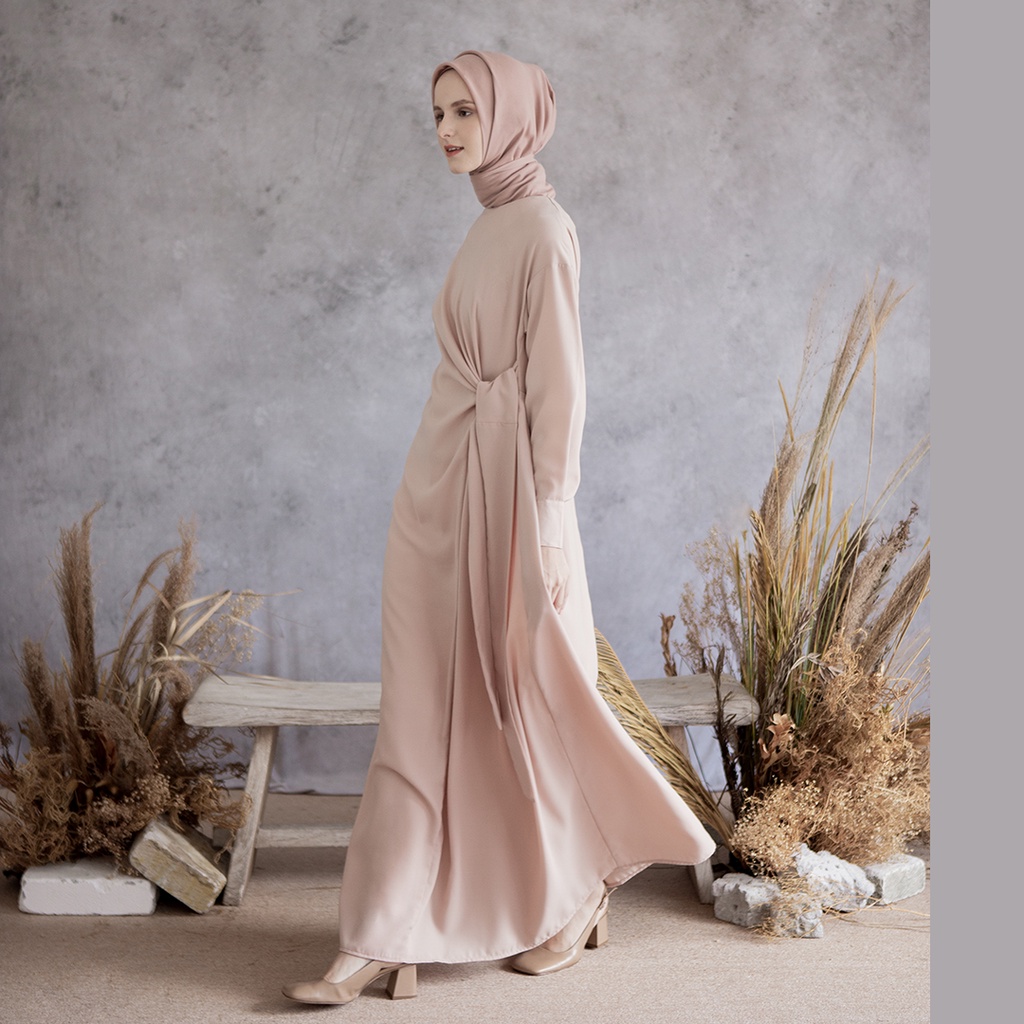 Shanjana by Aska Label - Gamis wanita dress Muslim wanita lengan panjang warna mint, beige sand, abu grey