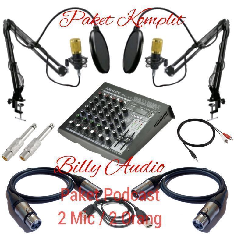 Paket Podcast 2 Mic / 2 Orang Mixer Ashley Mix 400 Paket Lengkap Siap Pakai