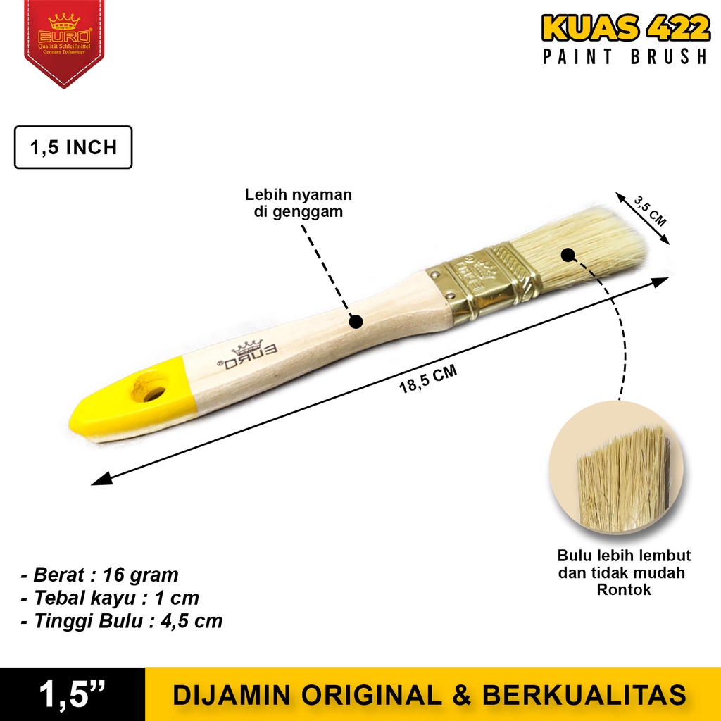 Kuas cat ukuran 1,5&quot; inch kuas kayu tembok EURO 422 gagang kayu KUAS CAT MURAH