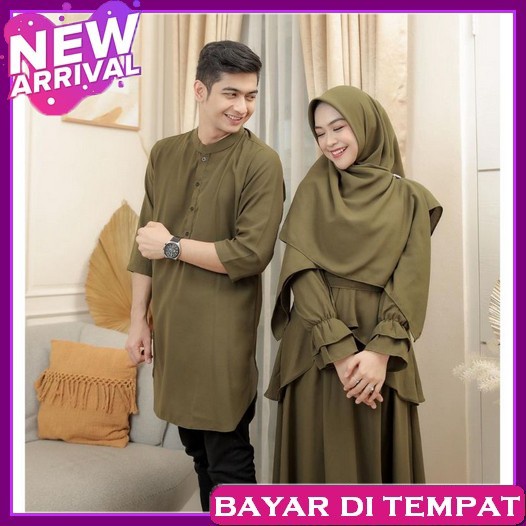 Gamis Couple Baju Muslim Suami Istri Pasangan Gamis Couple Ricis Set Pashmina / Couple Muslim / Ga