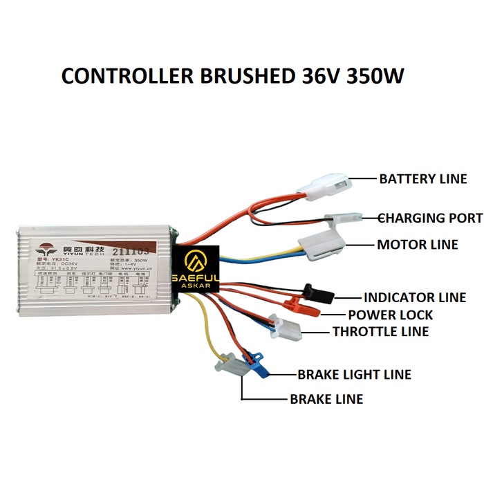 Controller Brushed 36V 350W Sepeda Listrik #Original
