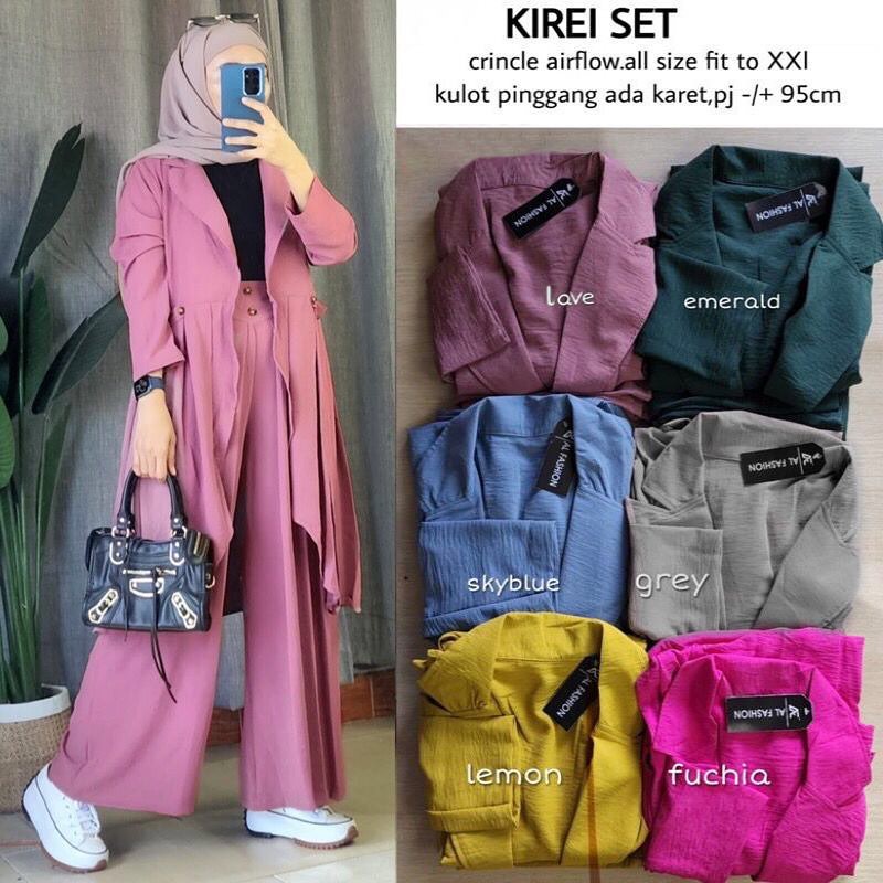 Setelan Wanita Terbaru KIREI SET WD Bahan Crinkle Airflow Size M L XL XXL LD 100-120 CM Setelan Wani