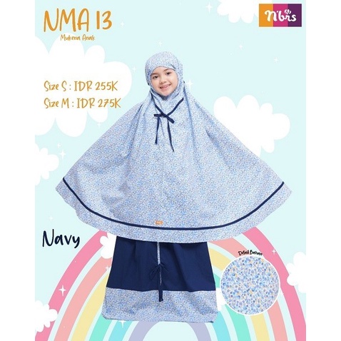 MUKENA ANAK PEREMPUAN NIBRAS NMA 013 S & M FLOWERS WARNA FANTA NAVY