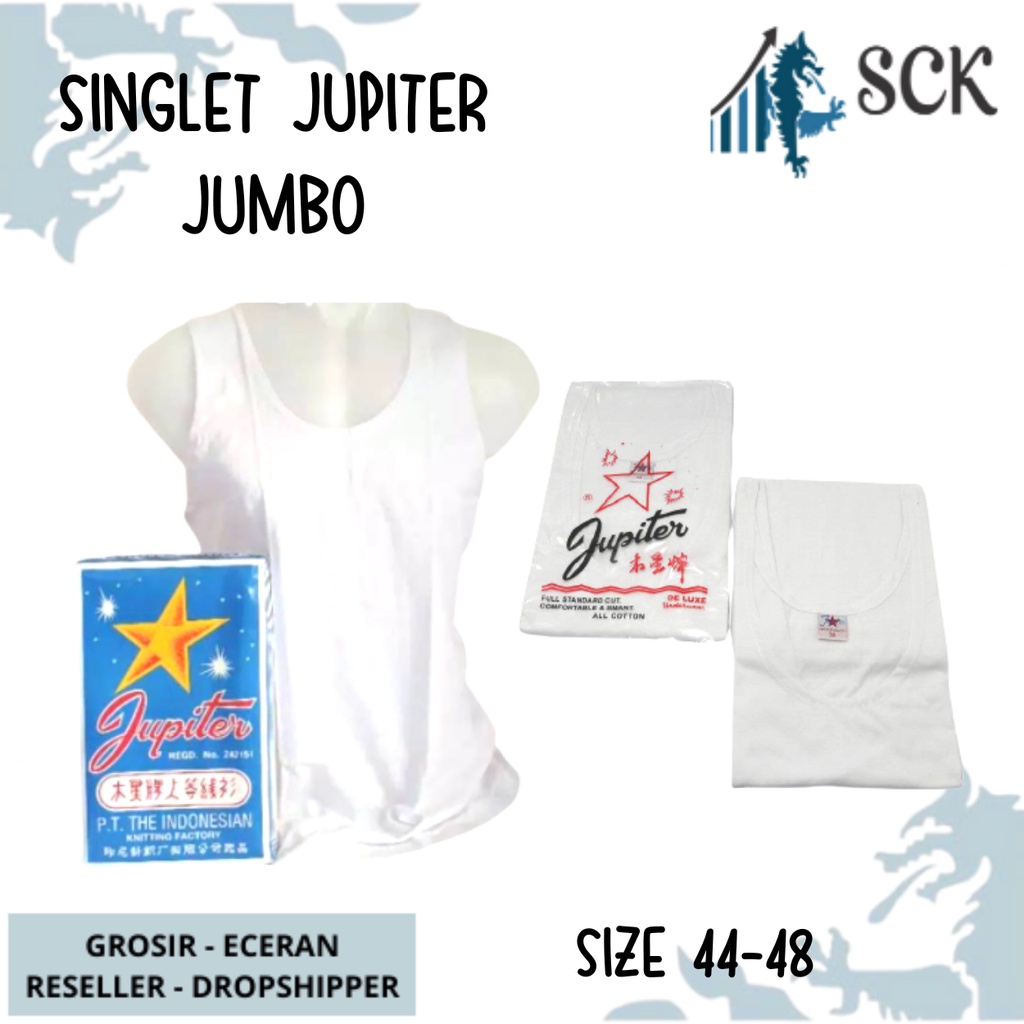 [ISI 1] Singlet Pria JUPITER 44-48 JUMBO Katun Warna Putih Polos / Kaos Dalam JUPITER Original / Singlet Pria - sckmenwear GROSIR