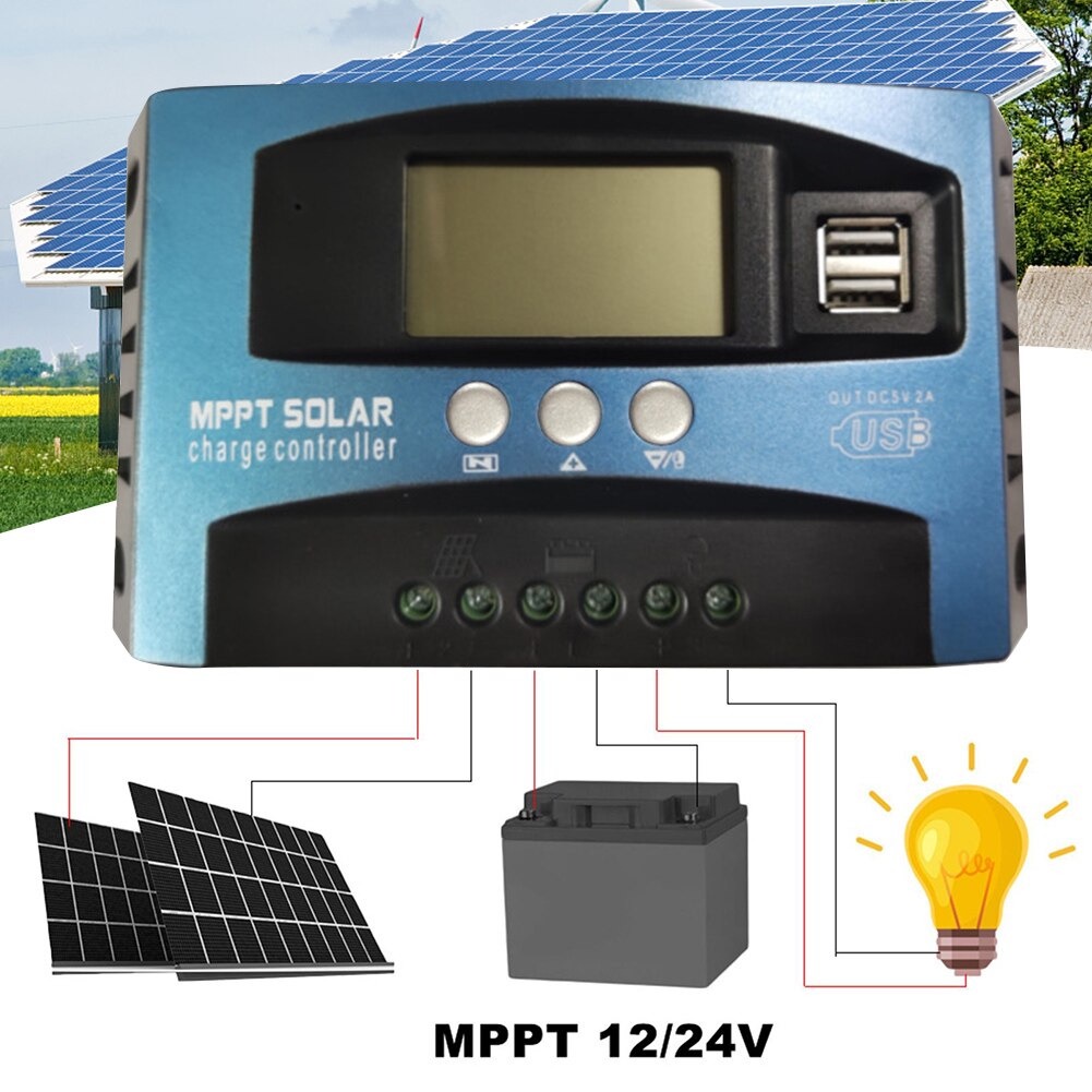 MPPT Solar Charger Controller Regulator Dual USB LCD 12/24V 30A/60A - MPS36 - Blue