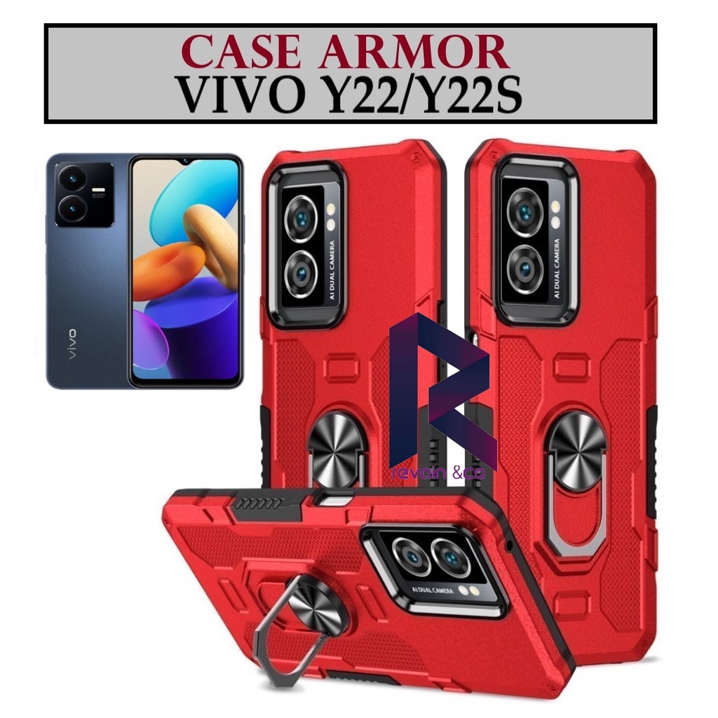 Case Armor VIVO Y22/Y22S Iring Cincin Magnetic Kesing Hp Protect kamera Premium Hard Case Standing Robot Pelindung Kamera