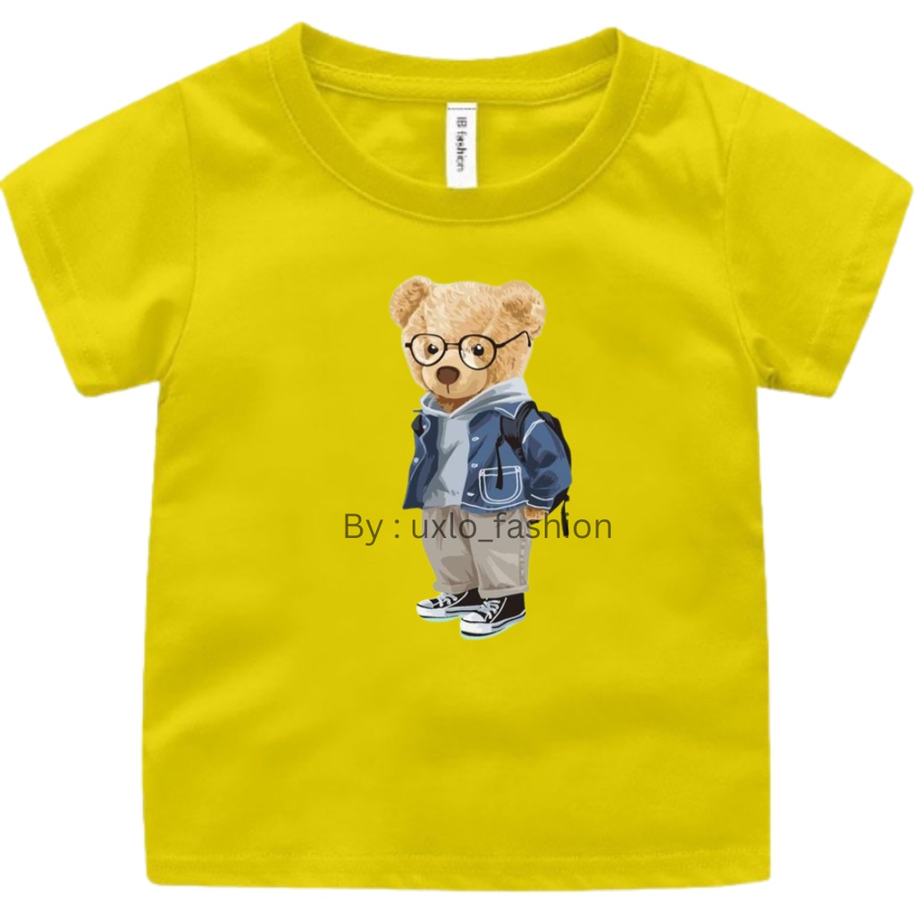 Baju kaos anak perempuan dan laki murah motif bear beruang kekinian sablon digital umur 2-9 tahun uxlo fashion