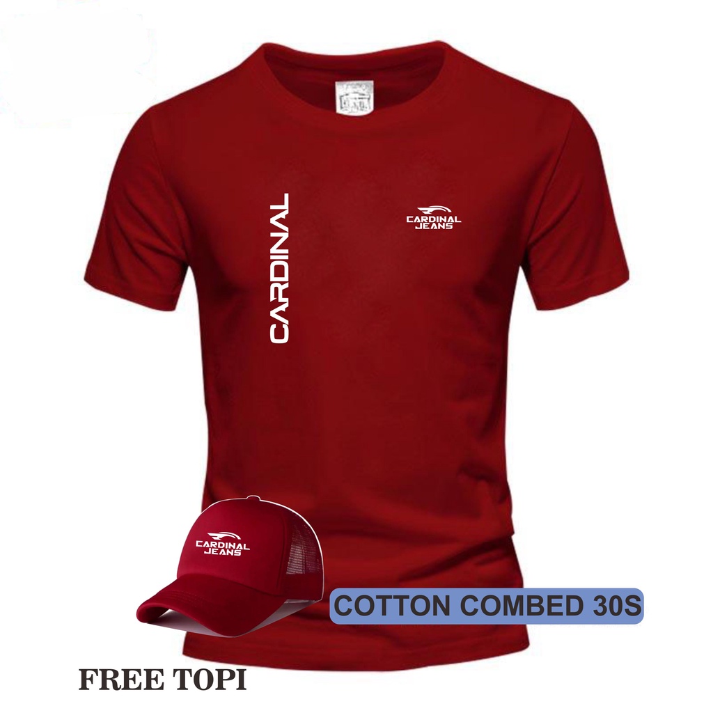 Kaos cowok Cewek cardinal jeans text kiri kanan putih (Gratis topi) Cutton Combed 100% / kaos cotton