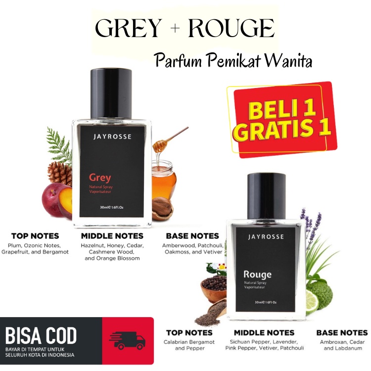 TRIPLE A.ID - BELI 1 GRATIS 1 [ Gratis Ongkir ] Parfum Jayrose Eau De Perfume Jayrosse Parfum - Grey Rouge Noah Luke Parfum Sang X Parfum Skittish Skittiss - Parfum Pria Parfum Pemikat Wanita 30ml Best Seller No.1 Parfume Terpopuler