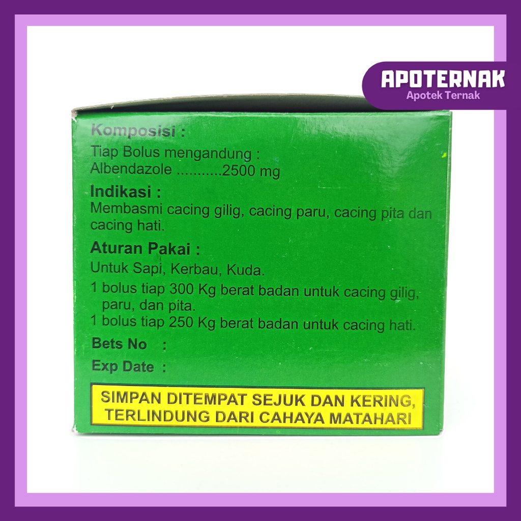 WORMFA BOLUS 1 BOX (24 BOLUS) - Antelmintika Dengan Spektrum Luas - Obat Pemberatas Cacingan Pada Sapi Kerbau Kuda - USFA