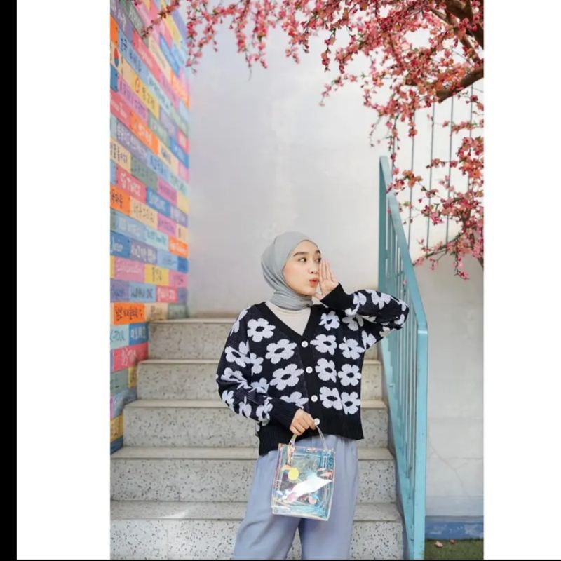 KARDIGAN FLOWER URBAN KANCING RAJUT / CARDY WANITA RAJUT / KARDIGAN TERBARU