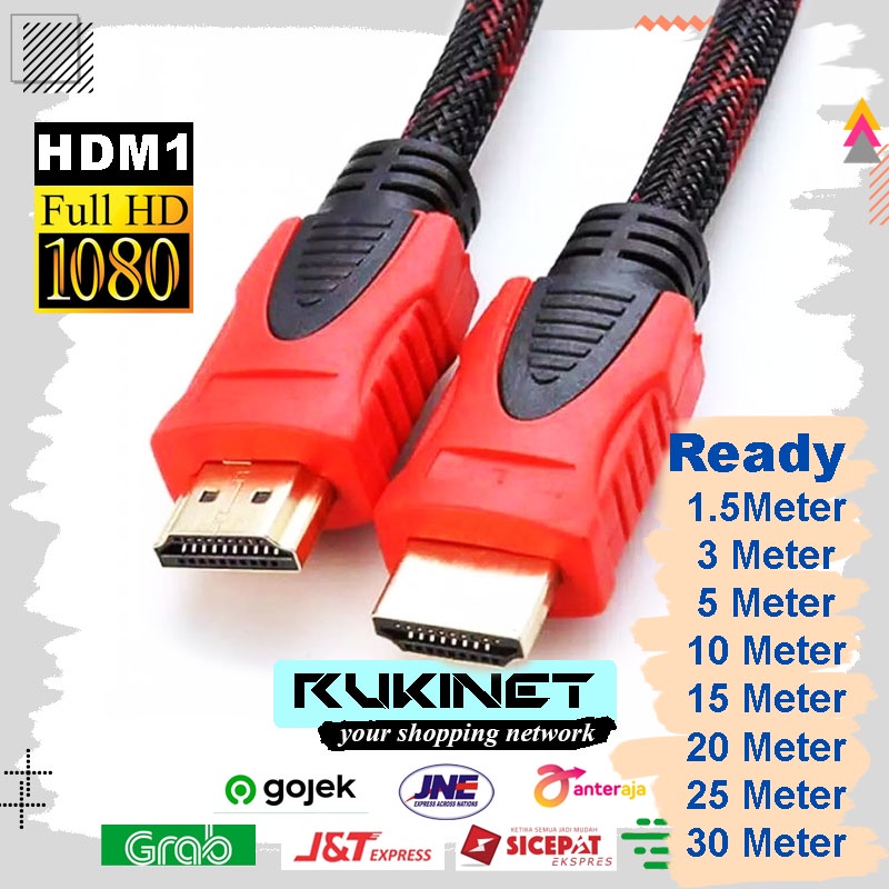 Kabel HDTV Serat Jaring 1.5m 3m 5m Full HDmi 3D Braided Nylon