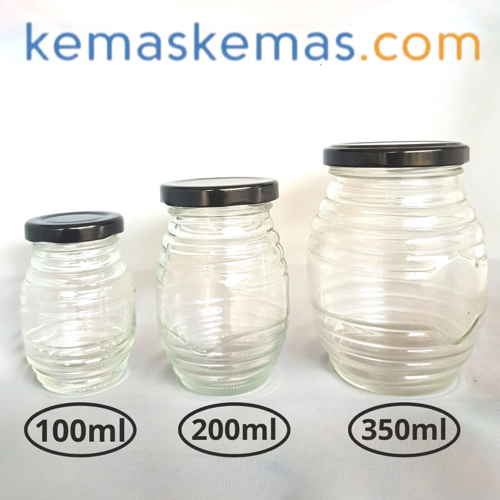 200ml Botol Jar Kaca Madu Unik Jar Honeycomb Premium Tutup Metal Seng - Dengan Bubble