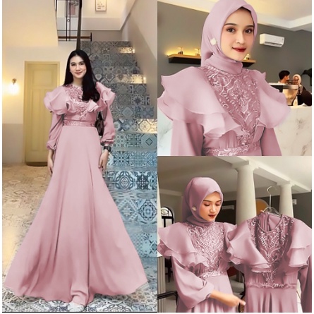 Baju Gamis Wanita Terbaru 2023 Dress Remaja Kekinian Model Muslim Syari Dres Dewasa Set Warna Sage M