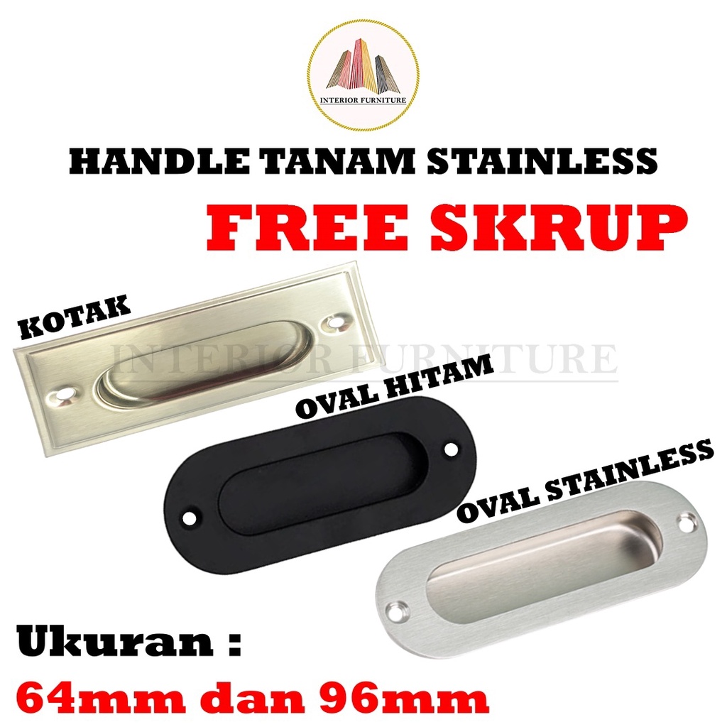 Handle Pintu Tanam sleding sliding Dorong Geser Mekar oval kotak Stainless Steel