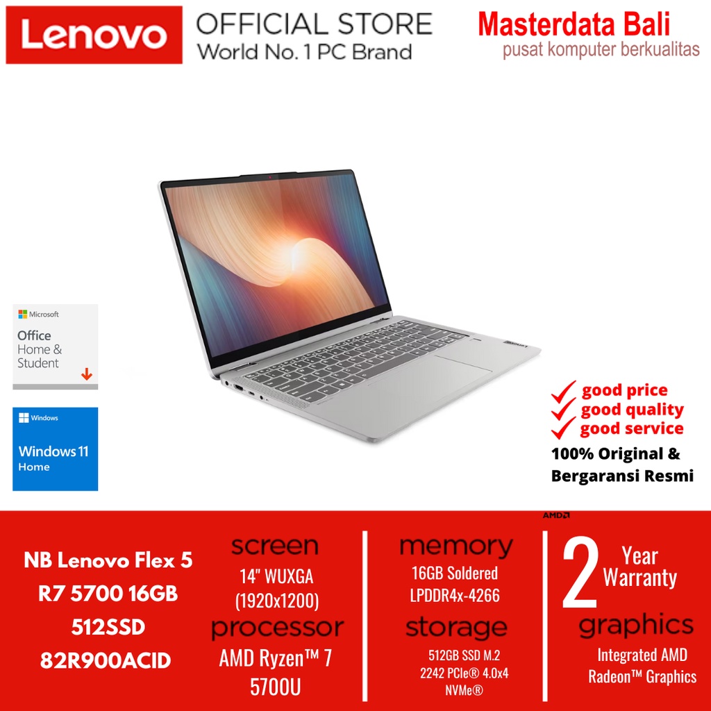 LAPTOP LENOVO IdeaPad Flex 5 14ALC7 82R900A9ID Cloud Grey