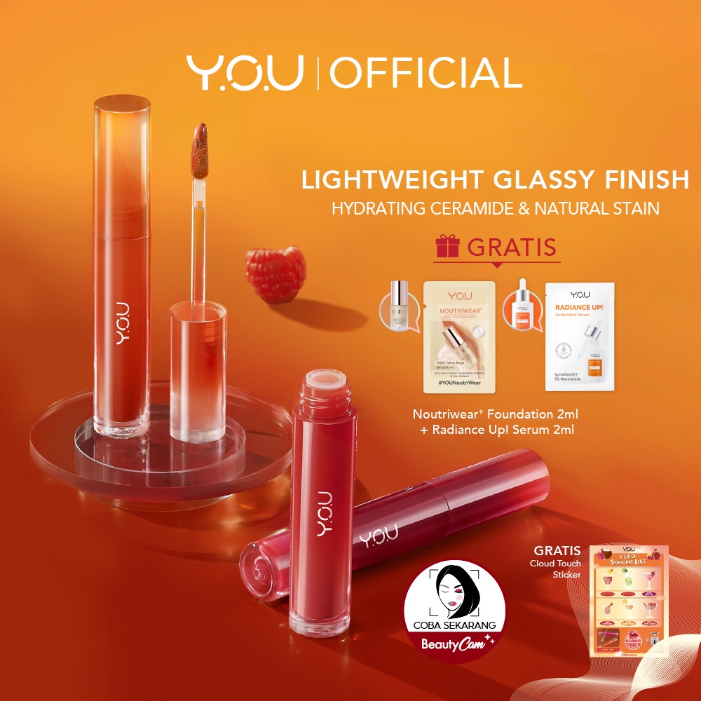 YOU Cloud Touch Juicy Tint | Healthy Glow Lips | Korean Style Liptint Gloss | Melembapkan Bibir | Lipstik with Ceramide