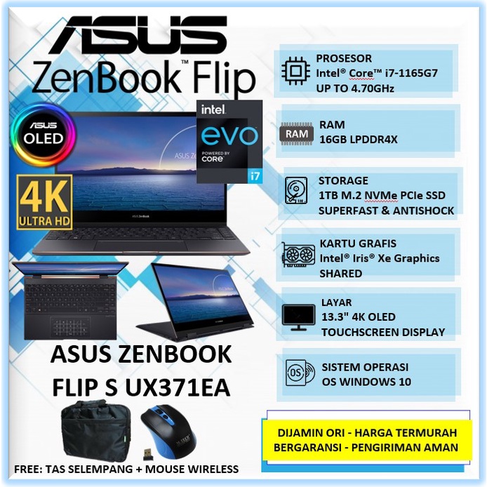 Laptop Touchscren Asus Zenbook Flip S UX371EA Intel i7 Ram 16GB SSD 1TB 13" 4K OLED Windows 10 Pro