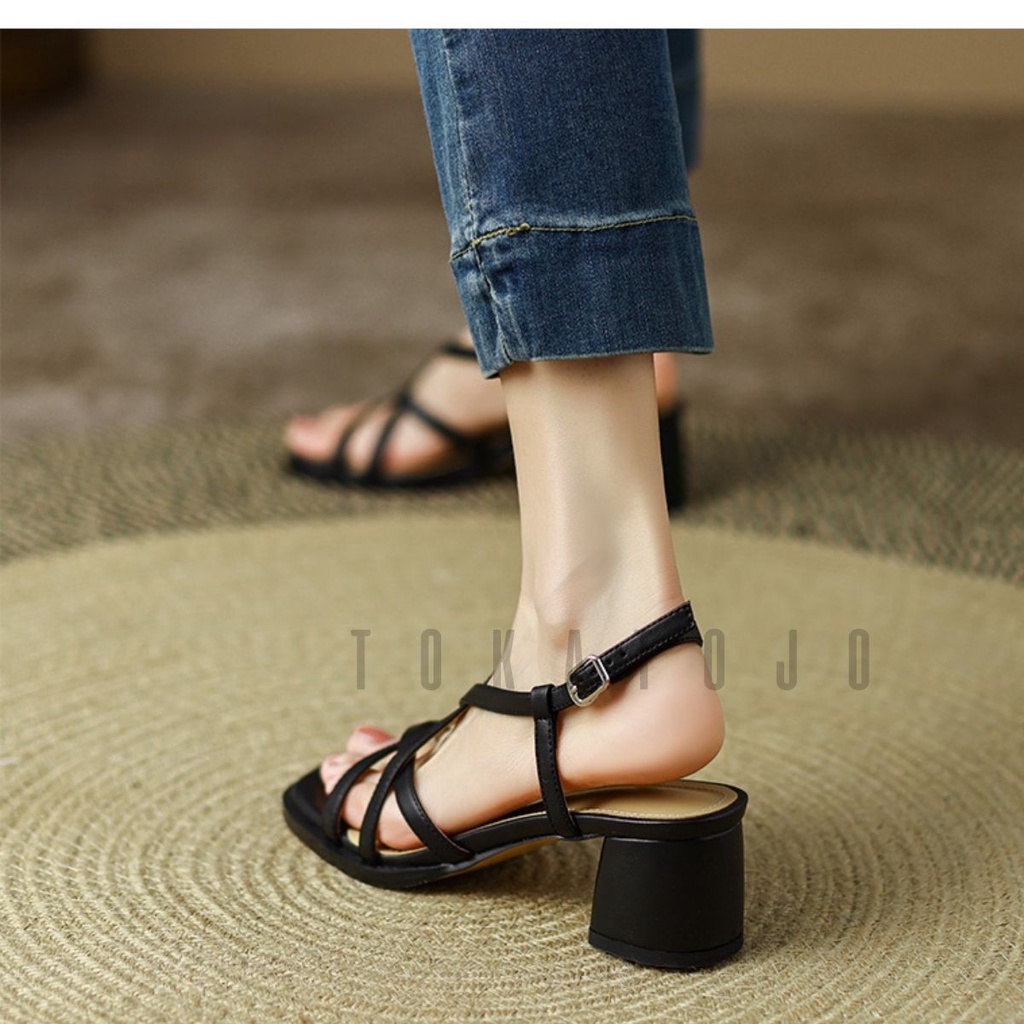 Sandal heels wanita tali terbaru Antislip tinggi 5 cm cantik dan elegan SUMN025